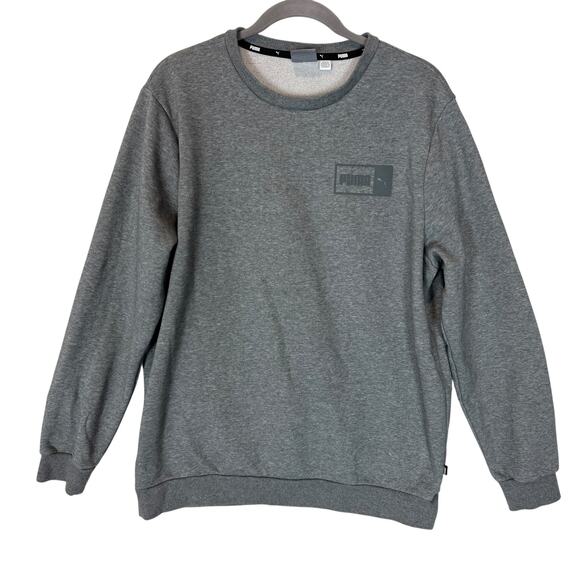 Puma Tracksuit Set Mens Large Heather Gray Stretch Logo Fleece Lined Crewneck - Picture 3 of 16